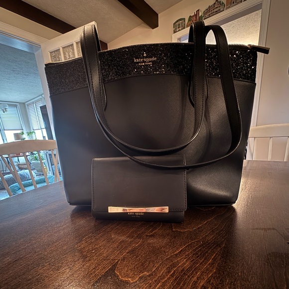 Kate Spade Black Sparkle handbag with wallet - Picture 1 of 8